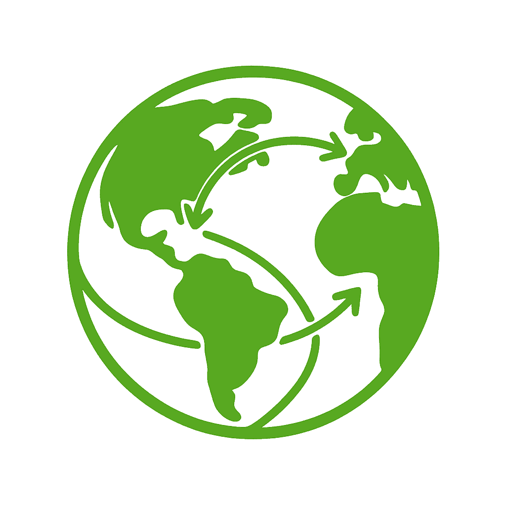 Global Business Dynamics – globe with capital flow arrows icon