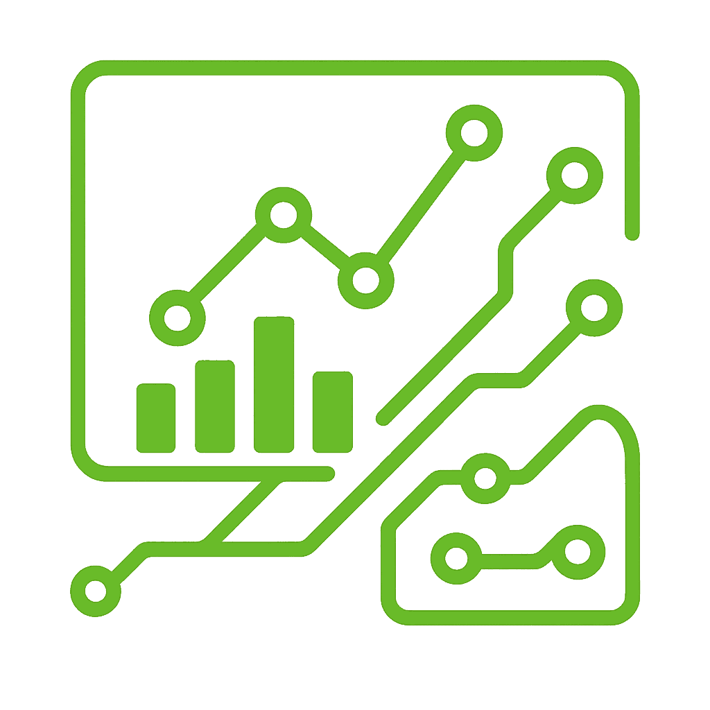 Strategic Tech and Market Signals – data chart and circuit motif icon