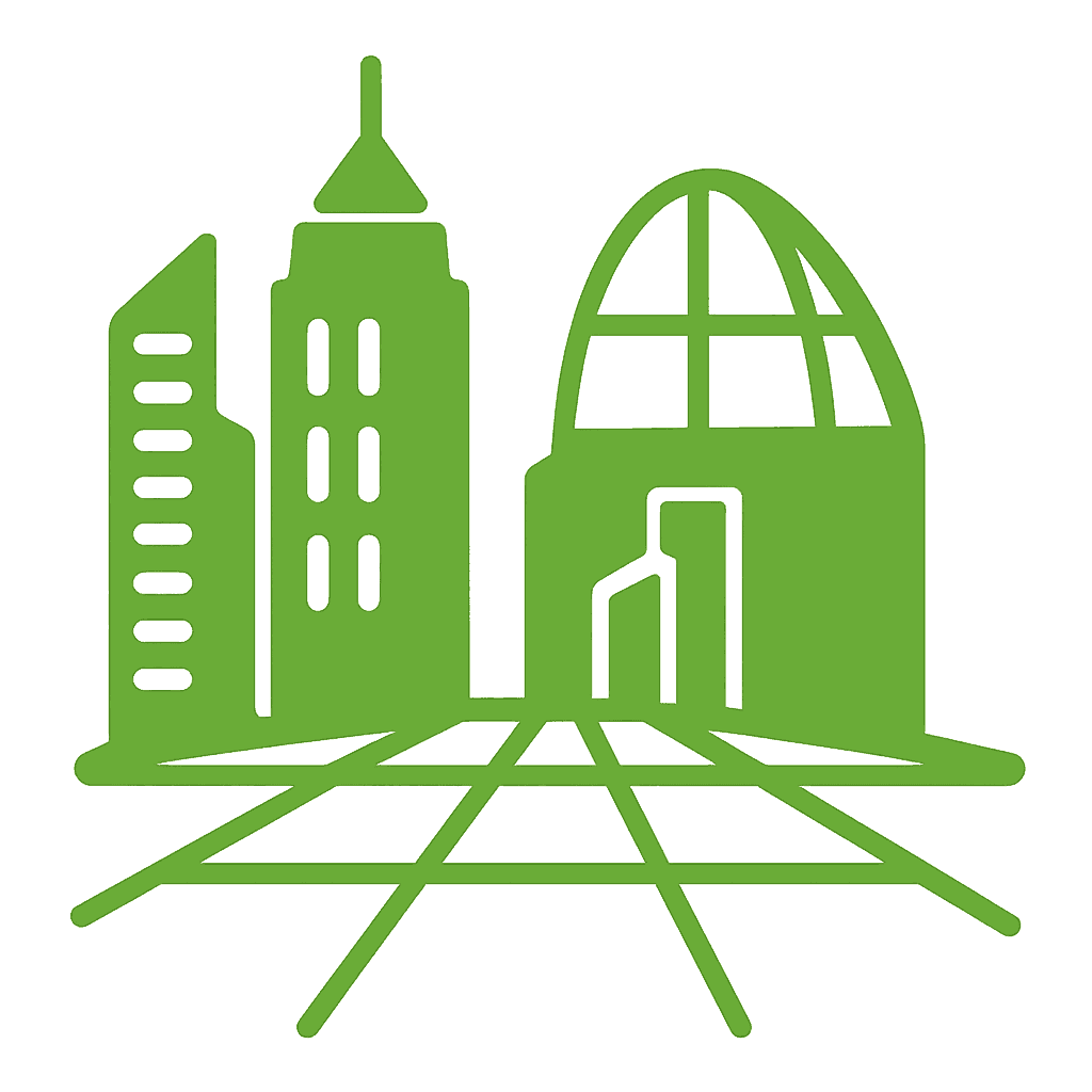 Future Scenarios and Design – futuristic city and perspective grid icon